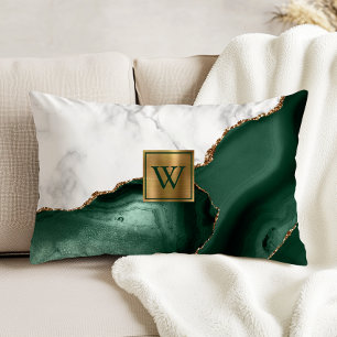 White Marble Gilded Emerald Green Agate Monogram Dekokissen