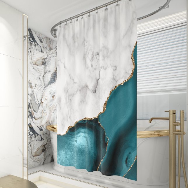White Marble Gilded Teal Blue Agate Duschvorhang (Von Creator hochgeladen)