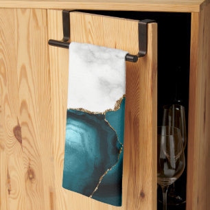 White Marble Gilded Teal Blue Agate Geschirrtuch