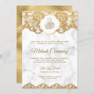 White Marble Gold Foil Lace Islamic Mehndi Einladung