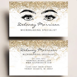 White Marble Gold Glitter Augen Microblading Visitenkarte