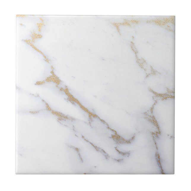 White Marble Gold Glitzer Moderne Elegant Premium Fliese (Vorderseite)