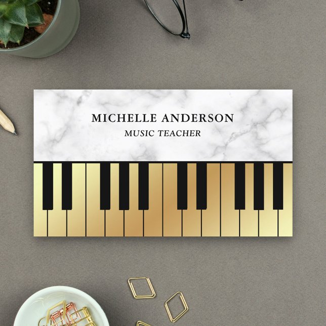 White Marble Gold Piano Keyboard Lehrer Pianist Visitenkarte (Von Creator hochgeladen)