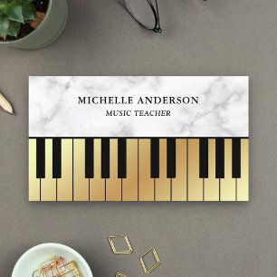 White Marble Gold Piano Keyboard Teacher Pianist Visitenkarte