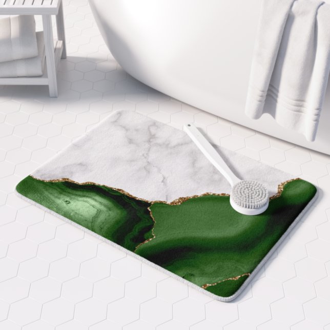 White Marble Hunter Green Agate Gold Glitzer Badematte (Von Creator hochgeladen)