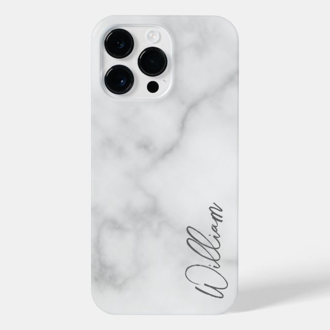 White Marble Modernes Script Personalisiert Name iPhone Hülle (Rückseite)