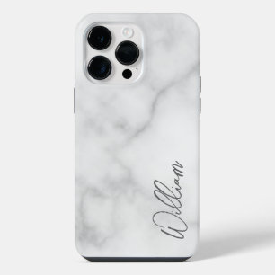 White Marble Modernes Script Personalisiert Name iPhone 14 Pro Max Hülle