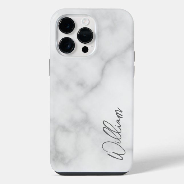 White Marble Modernes Script Personalisiert Name iPhone Hülle (Rückseite)