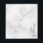 White Marble Modernes Script Personalisiert Name Notizblock<br><div class="desc">Moderne Minimalistische Personalisierte Namensschilder Dieses Design zeichnet sich durch einen personalisierten Namen in grauem,  modernem Schriftart mit Schrift aus weißem Marmor aus.</div>