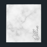 White Marble Modernes Script Personalisiert Name Notizblock<br><div class="desc">Moderne Minimalistische Personalisierte Namensschilder Dieses Design zeichnet sich durch einen personalisierten Namen in grauem,  modernem Schriftart mit Schrift aus weißem Marmor aus.</div>