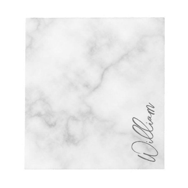 White Marble Modernes Script Personalisiert Name Notizblock (Vorderseite)