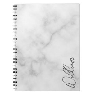 White Marble Modernes Script Personalisiert Name Notizblock