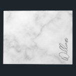 White Marble Modernes Script Personalisiert Name Notizblock<br><div class="desc">Moderne Minimalistische Personalisierte Namensschilder Dieses Design zeichnet sich durch einen personalisierten Namen in grauem,  modernem Schriftart mit Schrift aus weißem Marmor aus.</div>