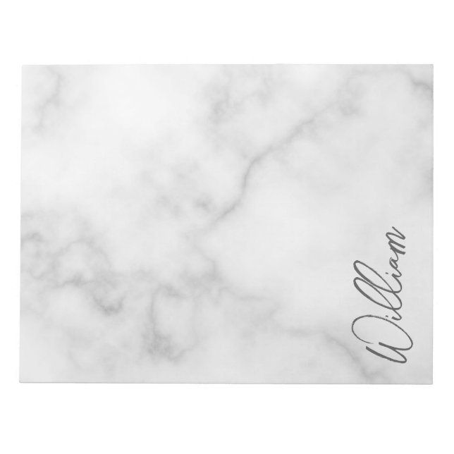 White Marble Modernes Script Personalisiert Name Notizblock (Vorderseite)