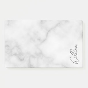 White Marble Modernes Script Personalisiert Name Post-it Klebezettel