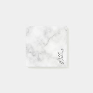 White Marble Modernes Script Personalisiert Name Post-it Klebezettel