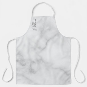 White Marble Modernes Script Personalisiert Name Schürze