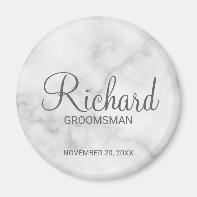 White Marble Modernes Script Personalisierter Trau Magnet (Vorne)