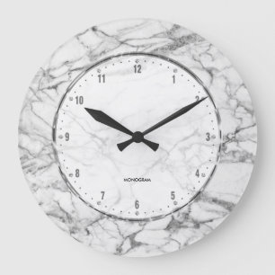 White Marble Print With Gray Crackles Große Wanduhr