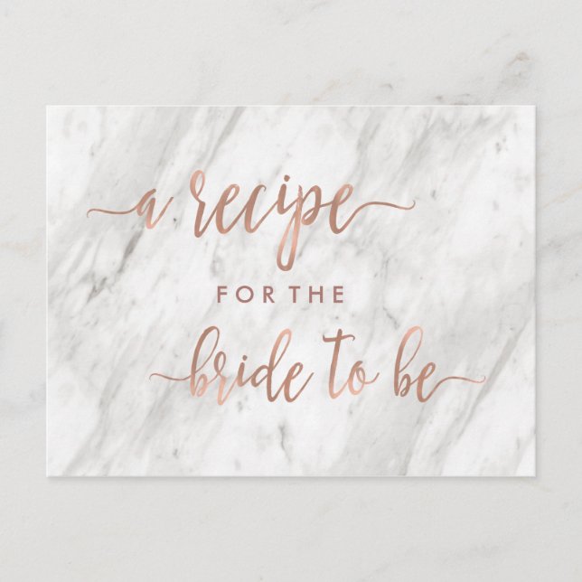 White Marble & Rose Gold Brautparty Rezept Card Postkarte (Vorderseite)