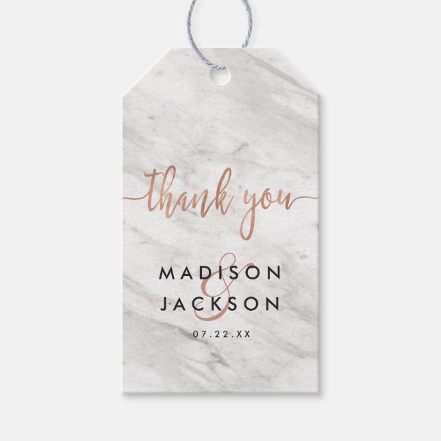 White Marble & Rose Gold Hochzeit Vielen Dank Geschenkanhänger (Vorderseite)