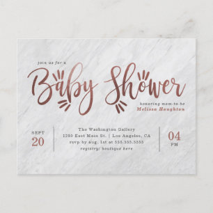 White Marble & Rose Gold Script Kinderdusche Einladungspostkarte