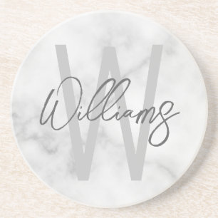 White Marble Script Personalized Monogram and Name Getränkeuntersetzer