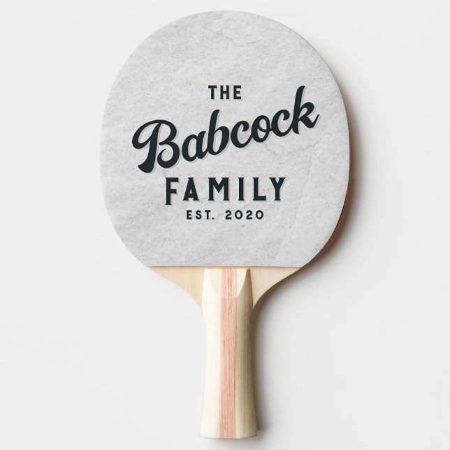White Marble Stone Retro Family Name & Year Tischtennis Schläger (Vorderseite)