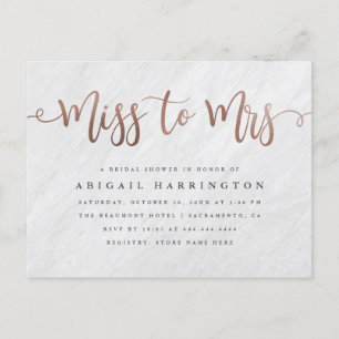 White Marmor & Rose Gold Miss an Mrs. Brautparty Einladungspostkarte