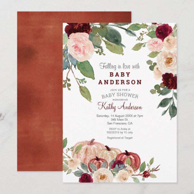 White Marsala Pumpkin Baby Dusche Einladung (Vorne/Hinten)