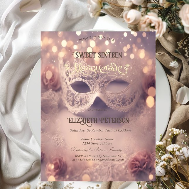 White Masque Diamonds Rose Gold Sweet 16 Einladung (Von Creator hochgeladen)