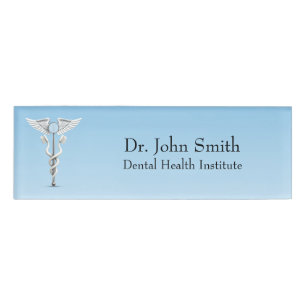 White Medical Caduceus Zahnspiegel Zahnbürste Namenschild