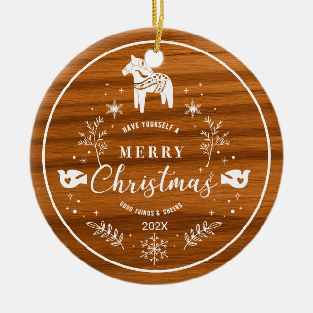 White Merry Christmas Ornament Mahogany Wood  (Vorne)
