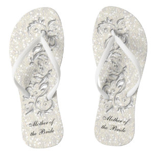 White Metallic Floral & Confetti Glitzer   Hochzei Flip Flops