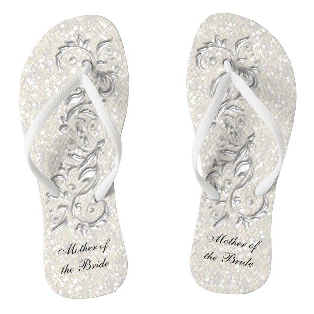 White Metallic Floral & Confetti Glitzer | Hochzei Flip Flops (Fußbett)