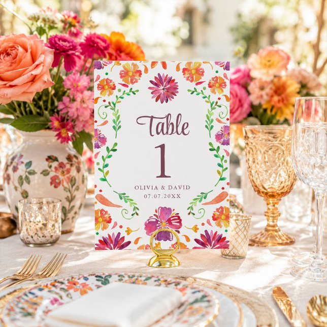 White Mexican Floral Fiesta Wedding Tischnummer (White Mexican Floral Fiesta Wedding Table Number)
