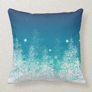 White & Midnight Blue Christmas Snow Flakes Kissen