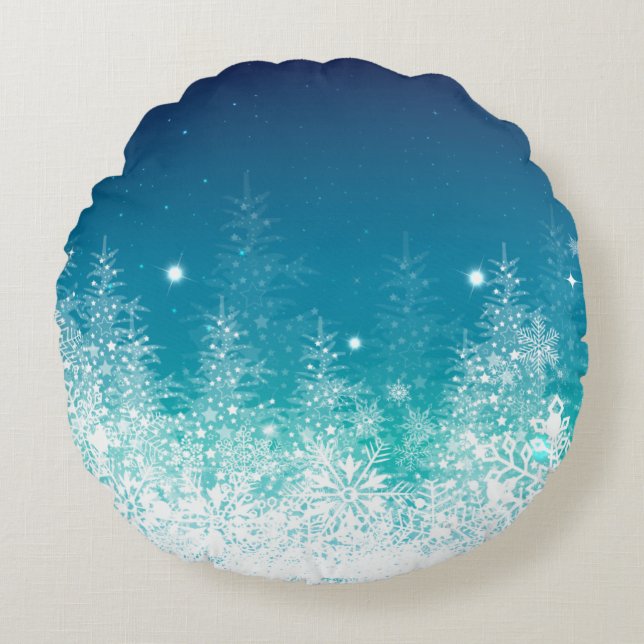 White & Midnight Blue Christmas Snow Flakes Rundes Kissen (Vorderseite)