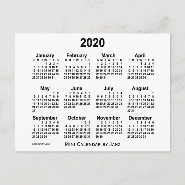 White Mini Calendar von Janz 2020 Postkarte (Vorderseite)