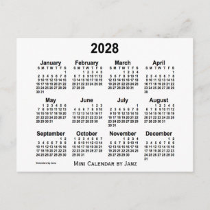 White Mini Calendar von Janz 2028 Postkarte
