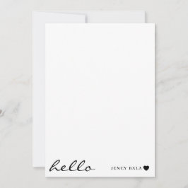 White Minimal Hello | Clean Modern Heart Design Mitteilungskarte