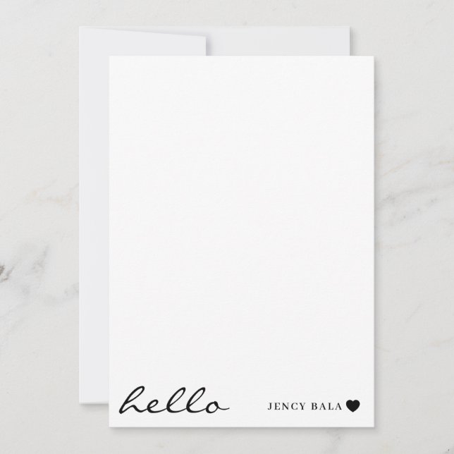 White Minimal Hello | Clean Modern Heart Design Mitteilungskarte (Vorderseite)