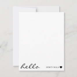 White Minimal Hello | Clean Modern Heart Design Mitteilungskarte