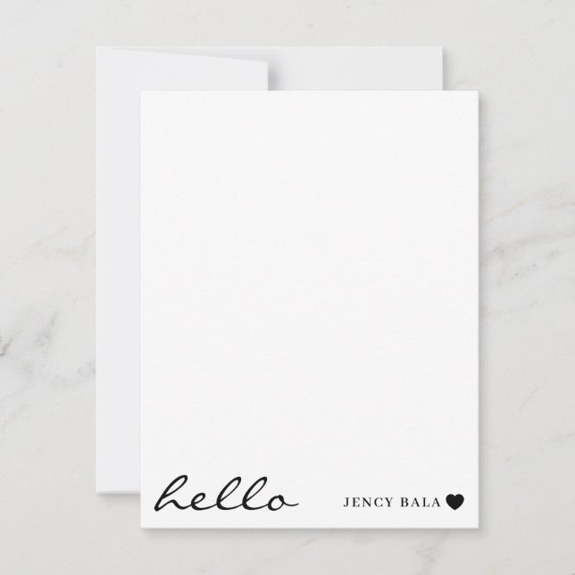 White Minimal Hello | Clean Modern Heart Design Mitteilungskarte (Vorderseite)