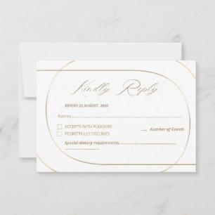 White Minimal Modern Arch Wedding Gold RSVP Karte