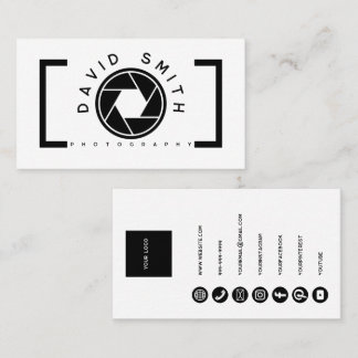 White Minimalist Camera Photographer Business Card Visitenkarte