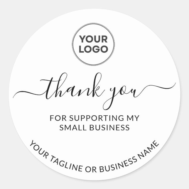 White Minimalist Thank You Logo  Round Sticker (Vorderseite)
