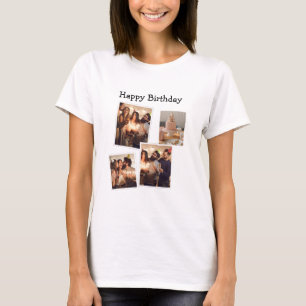 White Minimalistisch Birthday Foto Collage T - Shi T-Shirt