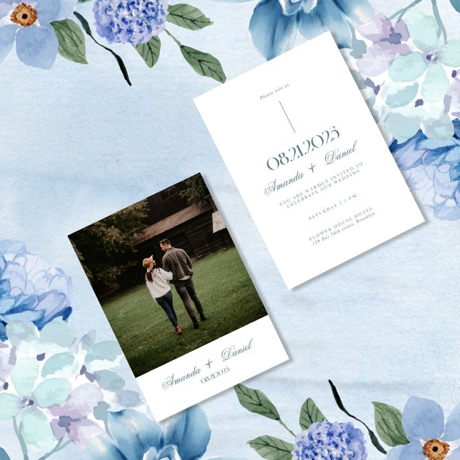 White Minimalistisch Elegante Foto Hochzeit Einladung (Von Creator hochgeladen)