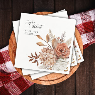 White Minimalistisch Fall Floral Bouquet Wedding Serviette